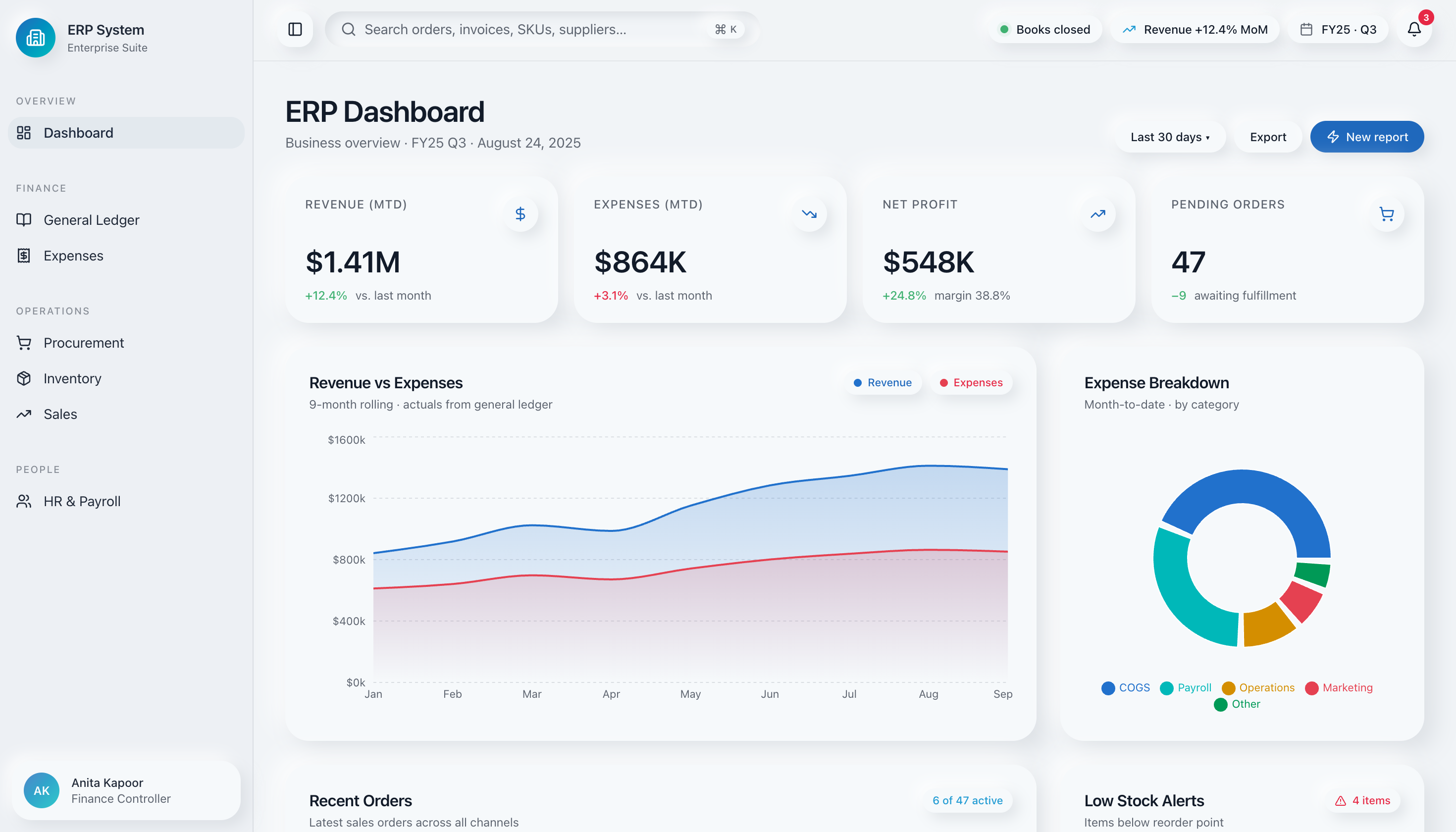 Enterprise Resource Planning — UI screenshot