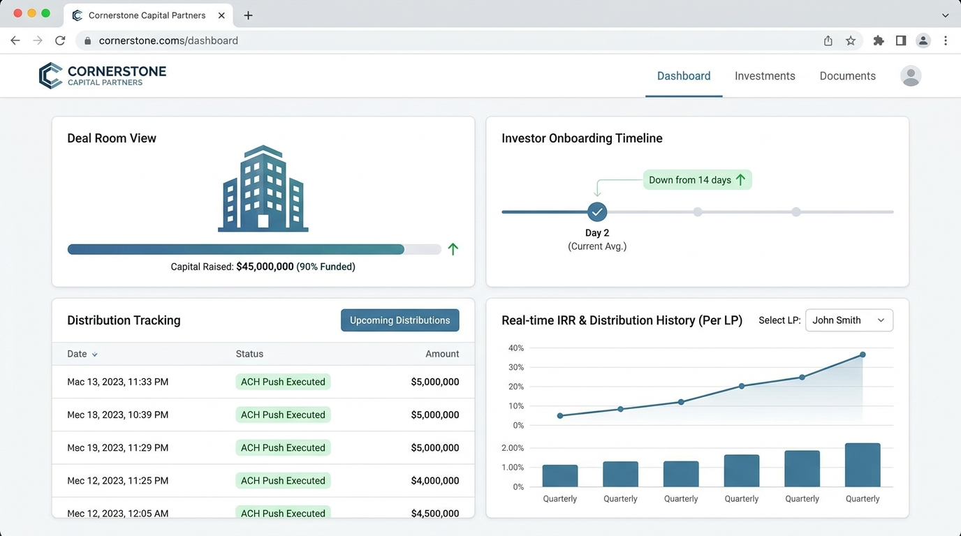 Cornerstone Capital Partners — Cornerstone Capital Partners raised $45M in new capital and cut investor onboarding from 14 days to 2 with a branded investor portal