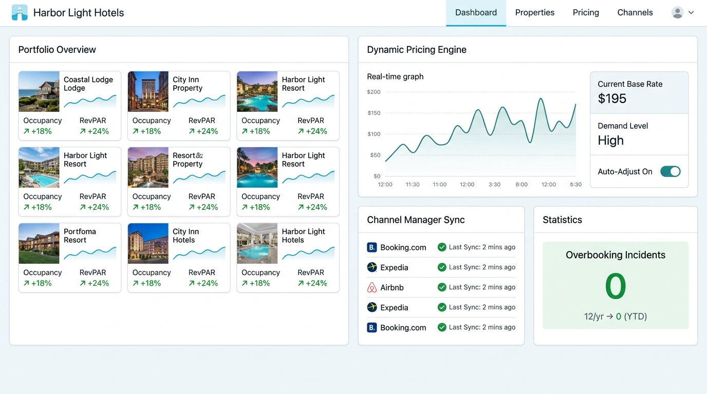 Harbor Light Hotels — Harbor Light Hotels lifted RevPAR 24% and freed $1.8M with a unified PMS and dynamic pricing engine