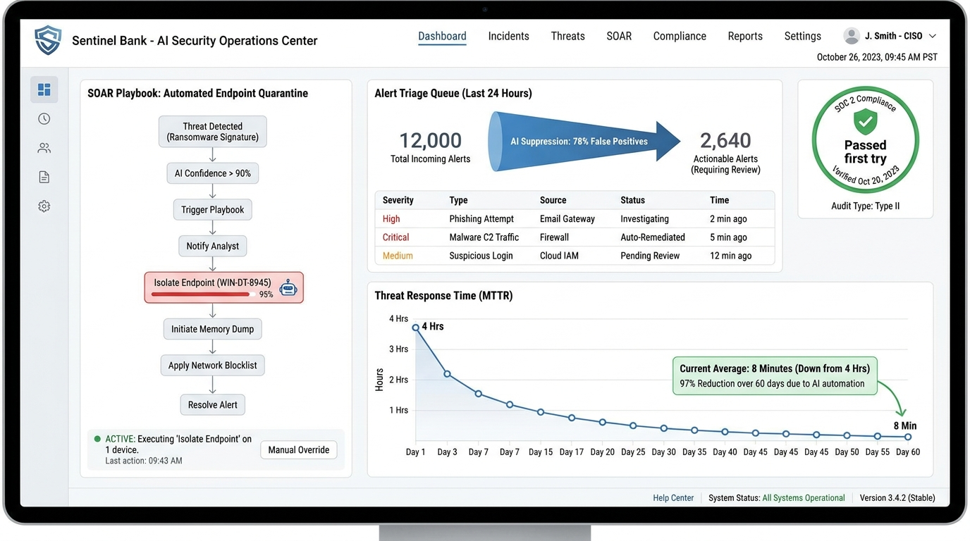 Sentinel Bank — Sentinel Bank passed SOC 2 on the first try and cut threat response from 4 hours to 8 minutes