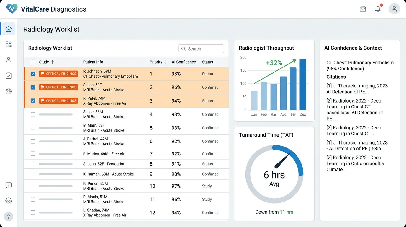 VitalCare Diagnostics — VitalCare Diagnostics lifted radiologist throughput 32% with an AI clinical decision-support platform